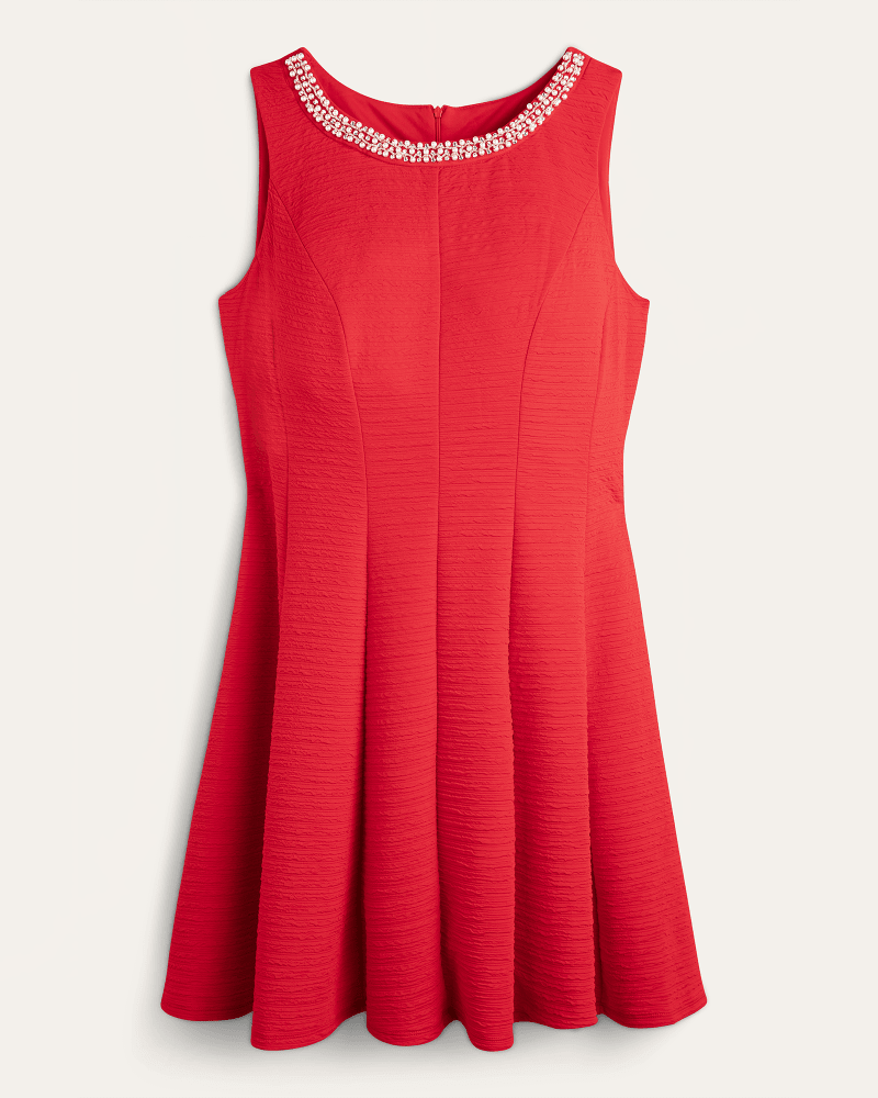 Front of plus size Cristina Bejeweled Fit and Flare Dress by Sandra Darren | Dia&Co | dia_product_style_image_id:176115